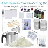 DIY Candle Making Kit Supplies Full Beginners Set - Soy Wax, Dyes, Scents, Melting Pot, Tins, Wicks, Adhesive, Warning Labels, Stirring Sticks, Bow Tie Clips and Instructions