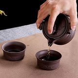 Queena Portable Yixing Zisha Tea Set Handmade Purple Clay Teapot Teacups Traditional Chinese Style Kungfu Teapot with Travel Bag Gift for Dad Grandpa Husband
