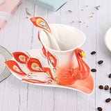 oliruim Unique Peacock Ceramic Tea Cup Handmade Coffee Mug Set Tea Cup and Saucer with Spoon 1 Set Exquisite Porcelain Set Gift