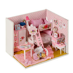 CONTINUELOVE DIY Miniature Doll House Kit - Wooden Miniature Dollhouse Model Kit - with Furniture, Led Lights and Dust Cover - Mini Toy House - The Best Toy Gift for Boys and Girls(Pink Girly Heart)