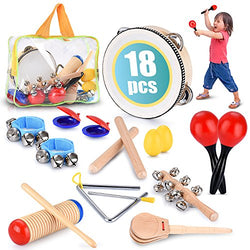 Toddler Educational & Musical Percussion for Kids & Children Instruments Set 18 Pcs - with Tambourine, Maracas, Castanets & More - Promote Fine Motor Skills, Enhance Hand to Eye Coordination,