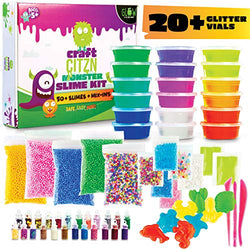 DIY Slime Making Kit - Perfect Arts and Crafts for Girls & Boys - Best Slime Kit for Glow in The Dark Slime w Slime Supplies to Make Your own Clear Slime, 20 Plus Glitter Vials & Play Doh Containers