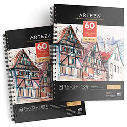 ARTEZA 9x12” Mixed Media Sketch Pad, 2 Pack, 110lb/180gsm, 120 Sheets (Acid-Free,