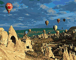 DIY Premium Acrylic Painting by Numbers Kit Framed on Canvas 16"x20" Ideal for Beginners, New and Advanced Painters Mounting Hardware Included Iconic Cappadocia Turkey Hot Air Balloon Ride