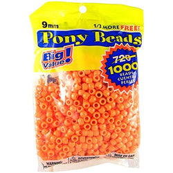 Darice 9mm Pony Bead, Big, Opaque Orange, Value Pack (1000 Beads )