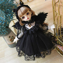 XSHION BJD Doll Girl Clothes, Doll Black Angel Dress 3Pcs Clothes Set for 1/6 BJD Doll Dress Up Clothing Pretend Play Toy