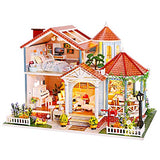 WYD European Style Beautiful Castle Style DIY Dollhouse Kit Double-Layer Castle Villa Assembly Model 3D Mini with Dust Cover and Music Movement