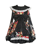 AvaCostume Womens Flower Printing Lace Edge Kimono Stlye Lolita Dress, Black L