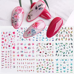 11 Sheets Flower Nail Art Stickers Decals Spring Summer Nail Art Decoration Design for Women Girls, 3D Self-adhesive Blooming Flowers leaves Stickers for Acrylic Nail Manicure Tips Nail Art Supplies (b)