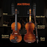 Violin 4/4 Full Size Set, MIRIO Acoustic Fiddle for Beginners Adults Solid Spruce Wood Violin Professional Violin Starter kit with Metronome Tuner and Accessories Included-Ebony Fitted for Students