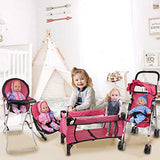 Mommy & Me Doll Collection 4 In 1 Baby Doll Accessories Mega Deluxe Playset with Doll Stroller, Doll High Chair, Doll Bouncer, and Doll Pack N Play Baby Doll Crib, Fits 18 Inch American Girl Doll, Pink