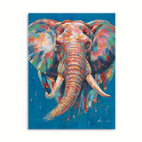 B BLINGBLING Contemporary Colorful Elephant Painting Abstract Teal Wildlife Canvas Wall Art Print Decorative African Animal Poster Mural for Living Room (12"x16"x1)