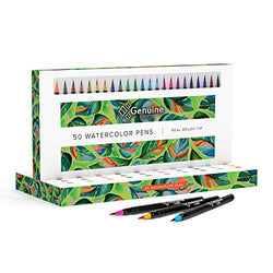 Watercolor Brush Pens by Genuine Crafts - Set of 50 Premium Colors - Real Brush Tips - No Mess