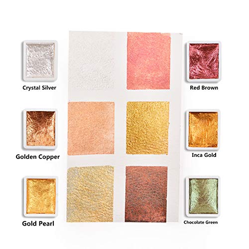 Csy Art Gallery Metallic Watercolor Paints Set Handmade Glitter Shimmering Double Color Watercolor Solid Paint Include 12 Col
