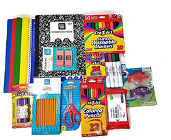 School Supplies Bundle for Pre-K to 3rd Grade with Dry Erase Markers, Paper Prong Folders, Wet Wipes, Notebooks, Crayons, Pencils, Sharpeners, Glue Sticks, Scissors (16 Items)