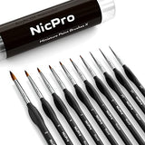 Nicpro Mini Detail Paint Brush Set, 10 PCS Black Small Professional Artist Miniature Fine Detail Brushes for Watercolor Art Oil Acrylic, Craft Models Rock Painting & Paint by Number -Come with Holder