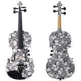 Kinglos 4/4 Black White Skull Colored Solid Wood Acoustic / Electric Violin Kit with Ebony Fittings Full Size (YSDS1312)