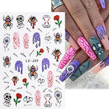 6 Sheets Halloween Nail Art Stickers Decal 3D Halloween Horror Nail Decals Nail Supplies Foil Transfer Evil Pumpkin Spider Vampire Designer Self-Adhesive Accessories Charms Nail Designs for Nail Art