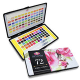 72 Watercolor Paint Set with 2 Water Brushes and 72 Vibrant Color Cakes in Tin Box. Includes Skin