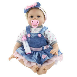 Doll Realistic Reborn Baby with Cute Dress Soft Silicone Cloth Body Cute Magnet Pacifier Xmas Gift - 21.7 Inch/55Cm HOJZ,C