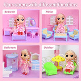 KAINSY Dollhouse, Dream House Kit with Led Luminous DIY Pretend Play Doll House Building Toys Playset Accessories with Furniture/Dolls/Pets/Slide for Toddlers Girls Best Gifts (4 Rooms & 1 Light)