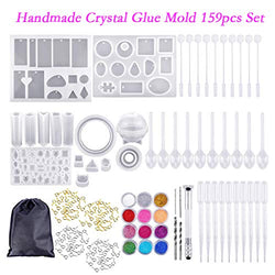 JQjian Geometric Silicone Casting Molds Stick Dropper Clasp DIY Jewelry Craft Making Tools Set DIY Earring Pendant UV Epoxy Resin Mould (159 PC)