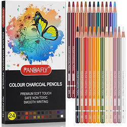PANDAFLY Professional Charcoal Pencils Drawing Set, Skin Tone Colored Pencils, Colour Charcoal Pencils, Pastel Chalk Pencils for Sketching, Shading, Coloring, Layering & Blending, 24 Colors