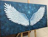 Boiee Art,24x48Inch Oil Hand Paintings 100% Hand Painted White Angel Wing Painting on Canvas Abstract Textured Blue Wall Art Contemporary Artwork Modern Home Decor Art Wood Inside Framed Hanging Wall Décor