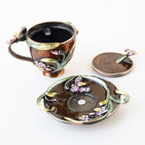Vintage Style Hand Painted Two Piece Set Coffee Cup with Orchid Flowers Trinket Box