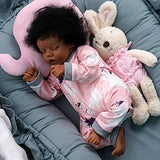 JIZHI Lifelike Reborn Baby Dolls Black - 17-Inch Baby-Soft Body & Curls Realistic-Newborn Baby Dolls African American Real Life Baby Dolls Cloth Body with Feeding Kit & Gift Box for Kids Age 3+