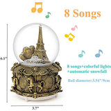 QTMY Musical Snow Globes Ornament Love You Eiffel Tower Music Boxes with Led Light Gift for Kids Girls