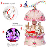 LOVE FOR YOU Carousel Horse Music Box Unicorn Best Birthday for Kids,Babies,Girls,Women,Friends or Woman,Color Change LED Light Luminous Rotating (Castle in The Sky, Pink)