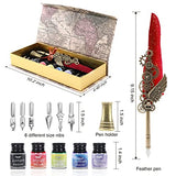 Junhartt Quill Feather Pen and Ink Set - Calligraphy Dip Pen with Ink, 6 Nibs and Pen Holder (Red)