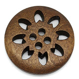 HOUSWEETY 50PCs Wood Buttons Sewing Snowflake Carved 4 Holes Brown 25mm Dia.(1")