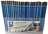 Wooden Pencil by Staedtler Mars Lumograph - Pack of 24 Degrees in Practical Plastic Storage Box with 6" and 8" Aluminum Ruler