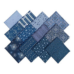 Zyoug 12pcs 18x 10.5 inches (46 x 27 cm) 100% Cotton Fabric with 12 Different Pattern, Precut Fat Eighth Bundle Fabric for Patchwork DIY Craft Sewing (Daek Blue Pattern)