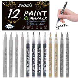 Acrylic Paint Pens 12 Pack (4 Black 4 White 2 Gold 2 Silver) 0.7mm Painting Marker DIY Craft Making Supplies Used for Permanent Marking of Rock Ceramic Glass Plastic Wood Fabric Canvas Mug