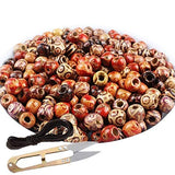 Devbor 200pcs Wood Beads Painted Pattern Barrel Wooden Beads with cord and scissors - for DIY