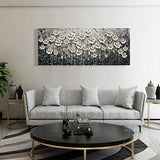 Diathou Contemporary Art Oil Painting,100% Hand Painted White Flower Oil Painting, Abstract Flower Wall Art,20x50 Home Wall Decor Oil Painting.