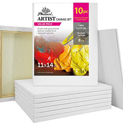 PHOENIX White Blank Cotton Stretched Canvas & Canvas Panel Painting Set - 11x14 Inch Stretched Canvas / 8 Pack & Canvas Boards/ 2 Pack - Triple Primed for Oil & Acrylic Paints