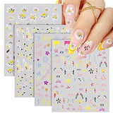 TOROKOM 3D Embossed Flower Nail Art Stickers Decals, 4 Sheet Nail Decals Spring Colorful Daisy Blossom Floral Self-Adhesive Nail Design Nail Art Supplies for Women Manicure Decoration