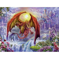 DIY 5D Diamond Painting Kits for Adults Kids Dragon Castle Full Drill Crystal Rhinestone Embroidery Pictures Cross Stitch Canvas Arts Craft for Home Wall Decor (80x120cm/32x48in) L1269