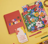 Ban.do Red Rough Draft Mini Spiral Notebook with Saying, 9" x 7" with Pockets and 160 Lined Pages, Be Present