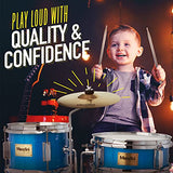 Mendini By Cecilio Kids Drum Set - Junior Kit w/ 3 Drums (Bass, Tom, Snare, Cymbal), Drumsticks, Drummer Seat - Beginner Drum Sets & Musical Instruments