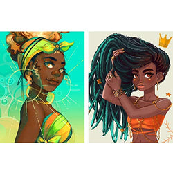 Reofrey 5D Diamond Painting African American, Exotic African Women Girl Paint with Diamonds Art African American Full Drill Rhinestone Embroidery Cross Stitch Craft Decor 30x40 cm/12x16 inch（2 Pack）