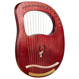 Lyre Harp 16 Strings Instrument Mahogany Wood Elk Lyre Piano Metal Strings with Carrying Case/Tuning Key/English Instruction Manual,for Beginners/Kids, Red