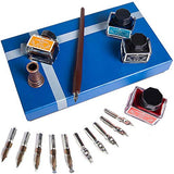 Satin Calligraphy Pen Set – Includes Wooden Dip Pen, Antique Brass Holder, 11 Nibs, 4 Ink Bottles