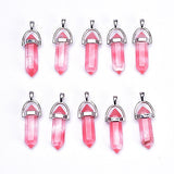 10pc Pink Quartz Stone Pendants Hexagonal Pointed Reiki Chakra Crystal Gemstone Pendant for Jewelry