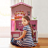 ROBUD Wooden Dollhouse for Kids, Pretend Play Dream House Toy for Little Girls 3+ Years Old