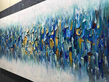 AMEI Art Paintings,24x48Inch 3D Hand Painted on Canvas Teal Blue Rhapsody Abstract Paintings Seascape Artwork Simple Modern Home Decor Textured Oil Painting Stretched and Framed Ready to Hang